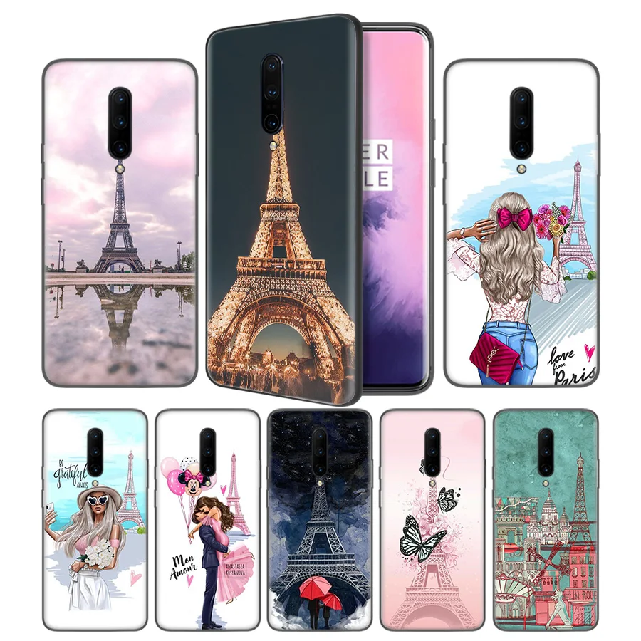 Eiffel Tower Postcard Drawing Soft Black Silicone Case Cover for font b OnePlus b font 6