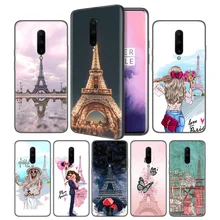 Eiffel Tower Postcard Drawing Soft Black Silicone Case Cover for OnePlus 6 6T 7 Pro 5G Ultra-thin TPU Phone Back Protective