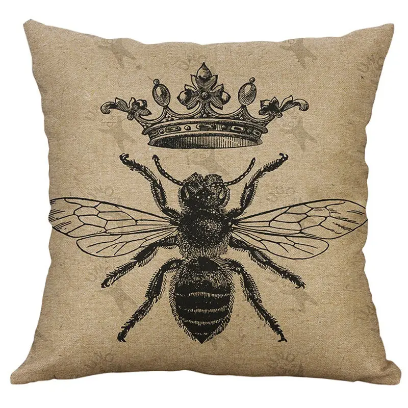 

Pillows European style Retro Small Bee Linen Pillow Home Car Cushion Cover Printed Decorative Pillowcases Fashion Hot New F6