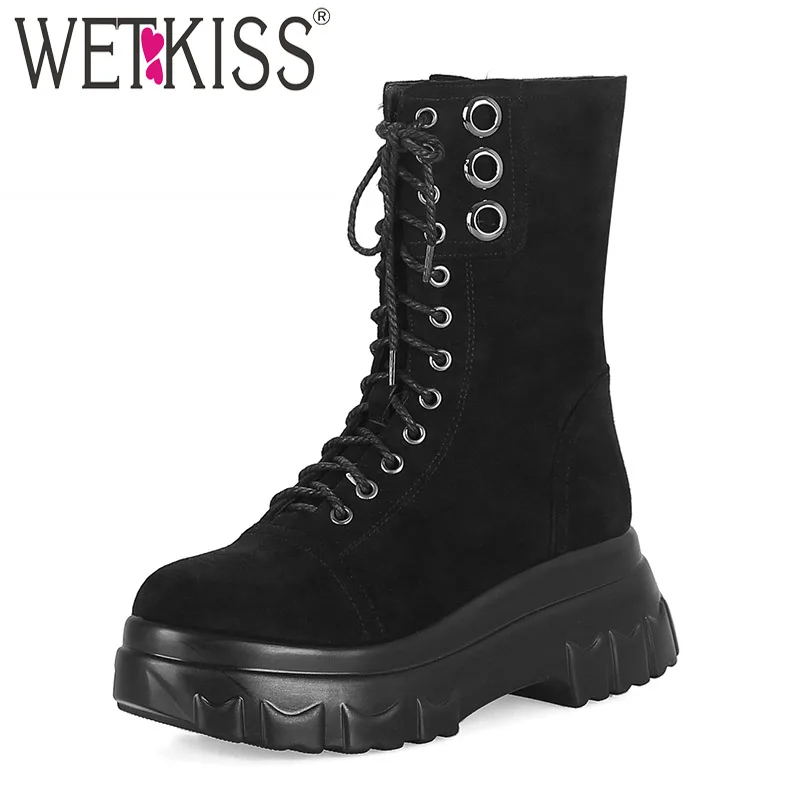 

WETKISS Plus Size 43 Motorcycle Women Ankle Boots Zip Round Toe Footwear Pu Female Boot Platform Army Shoes Women 2018 Black