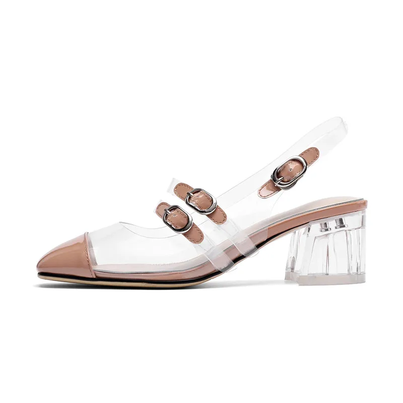 

Summer fashion Rome women's square head hasp chunky sandals transparent sexy crystal heel sandals party shoes work shoes