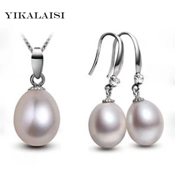

YIKALAISI 925 sterling Silver Earrings Pendants For Women Necklace Pearl choker Jewelry sets Natural Pearl Water Drop Pearl