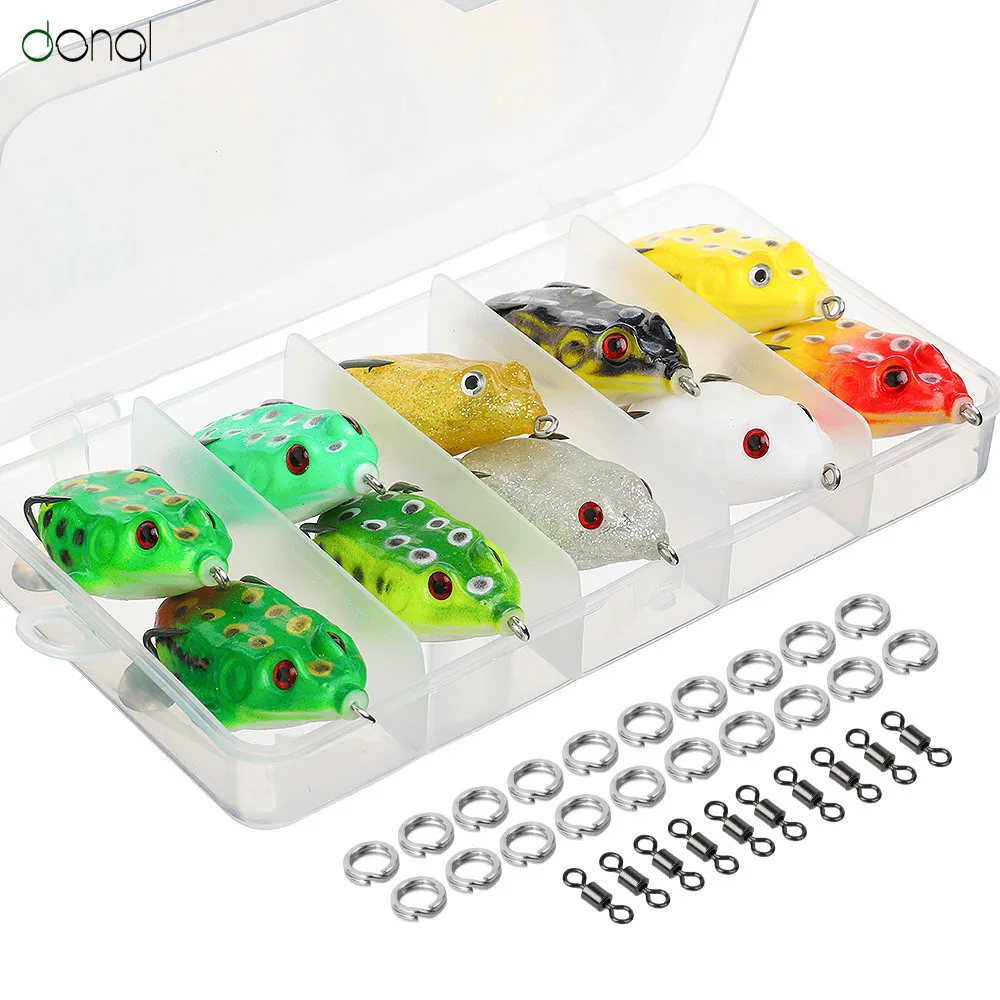 

DONQL 10 pcs/set Artificial Ray Frog Fishing Lures Soft Silicone Bait 10g Metal Sequins Top Water Double Hooks Frog Fishing Kit