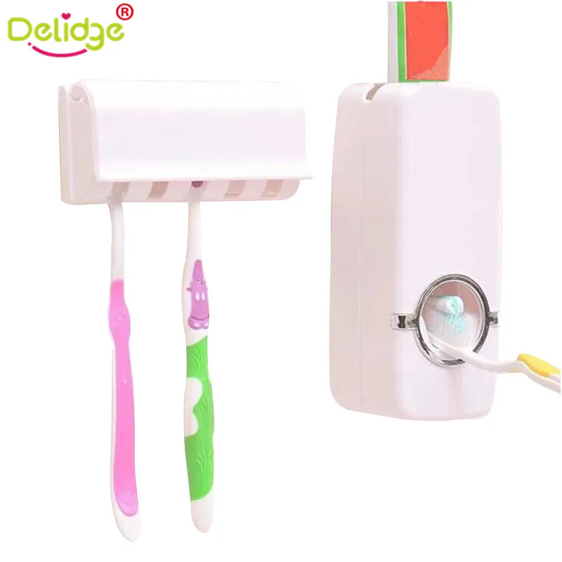 

1 set Tooth Brush Holder Automatic Toothpaste Dispenser + 5 Toothbrush Holder Toothbrush Wall Mount Stand Bathroom Tools