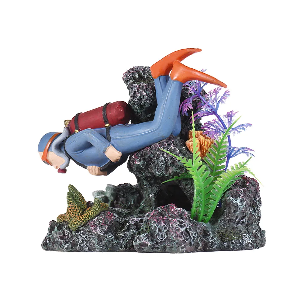 Eco friendly Resin Aquarium Decoration Creative Imitation Diver Rock