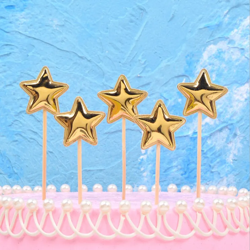 5 шт./партия, милый топ для торта с изображением пирожного на день рожденья, Детские флажки для душа вечерние свадебные украшения - Цвет: Star Gold