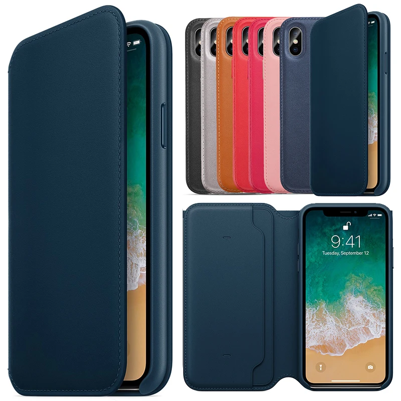 

Official Original Leather Folio Wallet Case For Apple iPhone XS Max X With Card Slot Auto Sleep Function Flip Cover Have LOGO