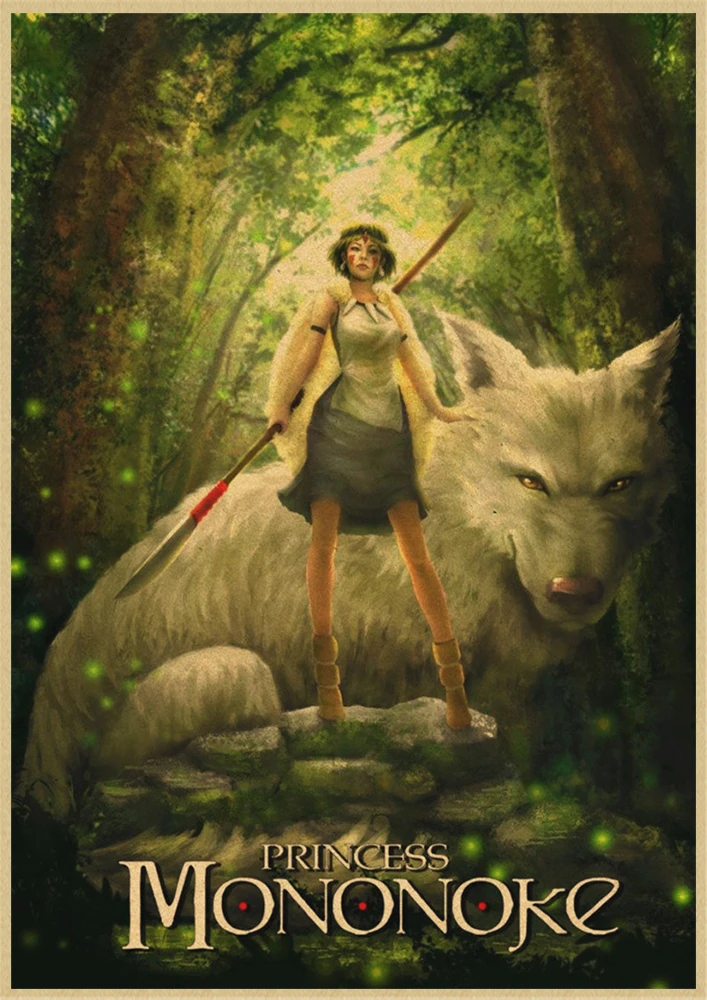 Японское аниме Mononoke Hime Хаяо Миядзаки крафт-бумага плакат мультфильм настенный стикер по фильму Бар Кафе декоративная живопись - Цвет: Светло-серый