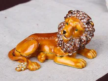 Roaring Lion Bejeweled Pewter Lion Novelty Trinket Box Jewelry Box Nobility Lion Beautiful Bejeweled Retired Enamel Figurine