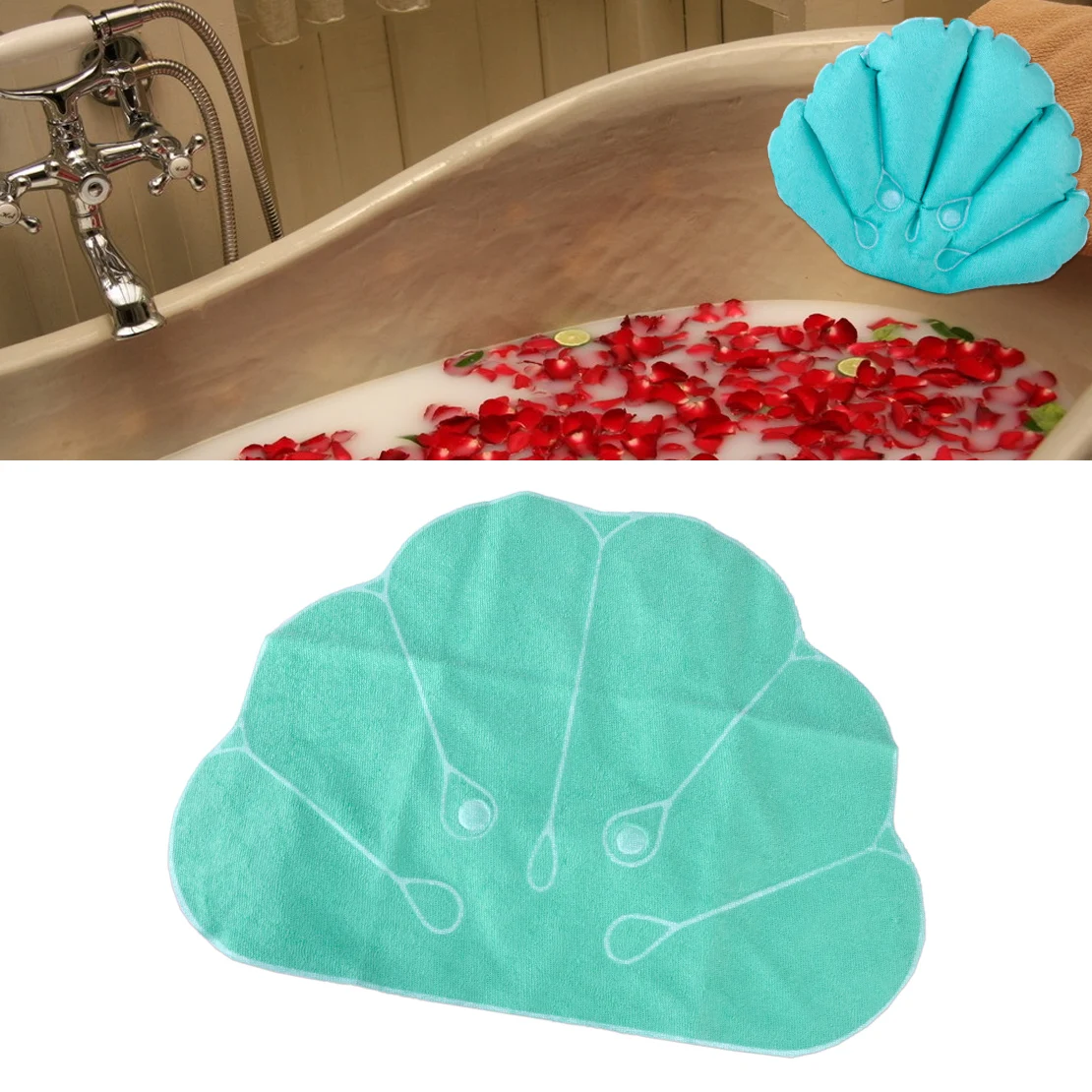 PVC u0026 Terrycloth Shell Shape Inflatable Bath Pillow Terrycloth Suction Cup Back Neck Cushion Home Spa