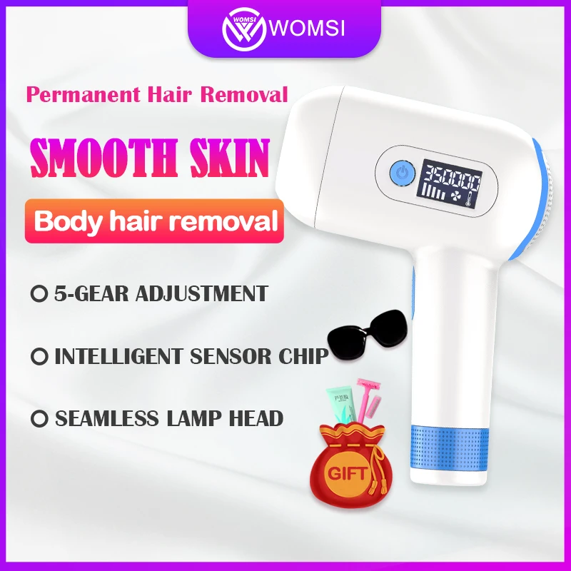 WOMSI Лазерная Машинка для удаления волос, мини Ручной лазерный эпилятор для лица, устройство для постоянного удаления волос, триммер для бикини, электрический