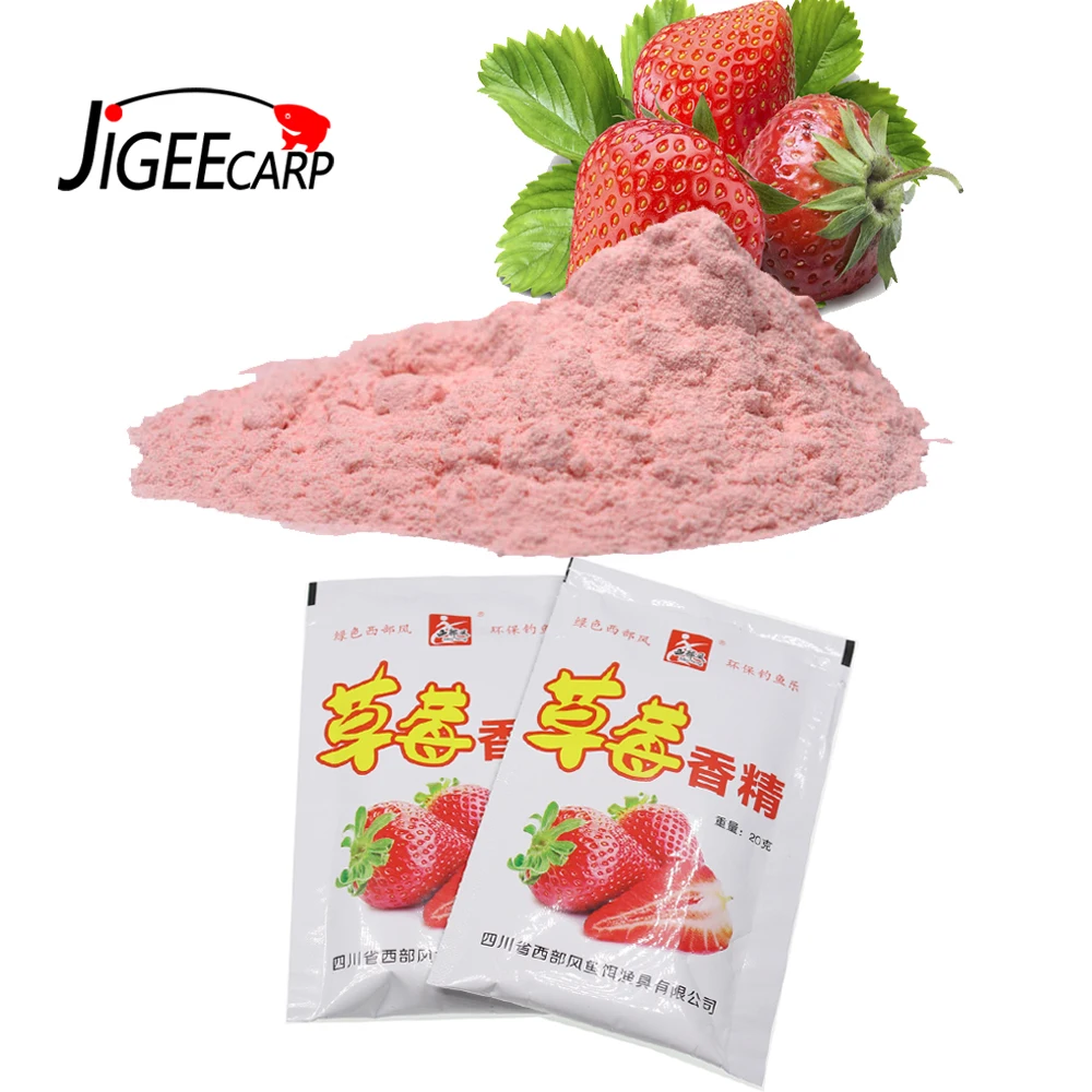 

JIGEECARP 1 Bag 20g Carp Fishing Strawberry Flavor Additive Freshwater Fish Groundbait Flavour Fishing Bait Making Scent Powder