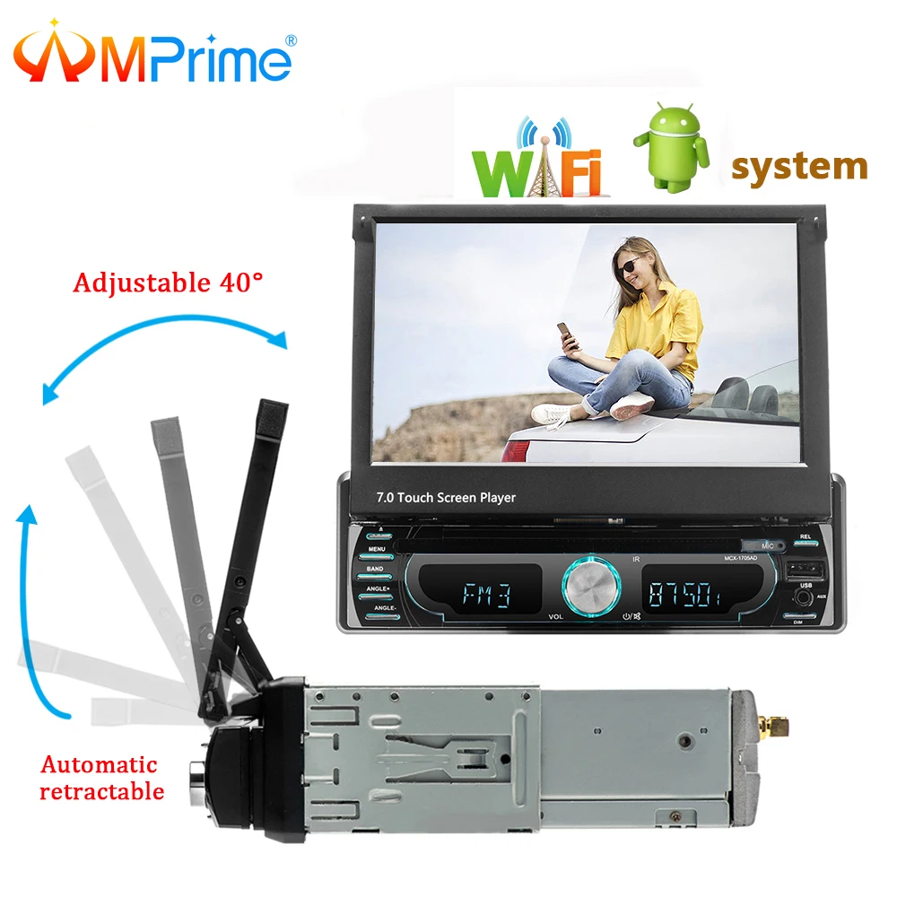 AMPrime Car Radio 1 Din Android wifi Audio Stereo 7" Universal Detachable Multimedia MP5 Player
