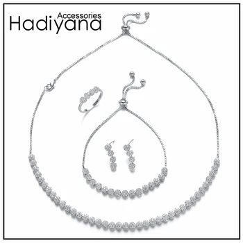 

HADIYANA Fashion Cubic Zirconia Choker Necklace 4pcs Jewellery Sets For Women Wedding Party Gift Bridal Jewelry Acessories CN451