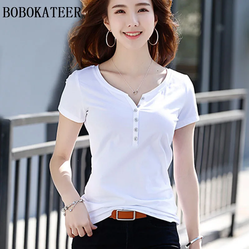 BOBOKATEER, женская футболка, короткий рукав, футболка, женские топы, летние, camiseta feminina, повседневные футболки, женская футболка, хлопок, camisetas - Цвет: Белый