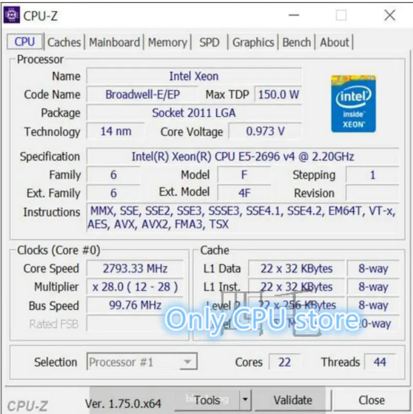 E5-2696 V4 Intel Xeon E5-2696V4 Процессор 22-ядер 2,20 ГГц 55MB 14nm LGA2011-3 E5 2696 V4 процессор E5 2696V4