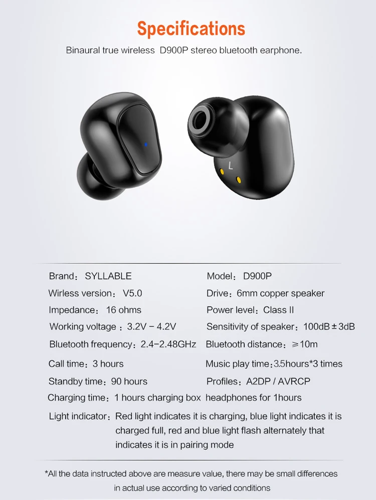 Слог D900P Bluetooth V5.0 TWS наушники настоящие беспроводные стерео D900P спортивные наушники 400 мАч с микрофоном для смартфонов