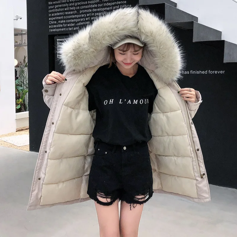 

Big fur winter coat thickened parka women stitching slim long winter coat down cotton ladies down parka down jacket women MF051