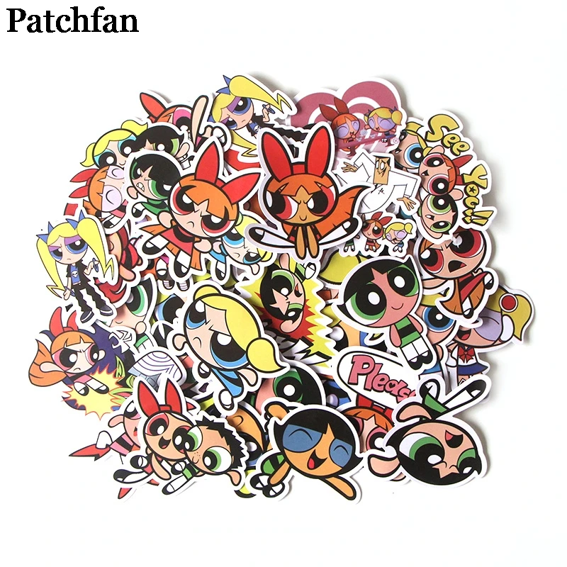 

Patchfan 36pcs Powerpuff girls cartoon funny stickers DIY scrapbooking Laptop Skateboard Motorcycle Home Decoration badges A2014