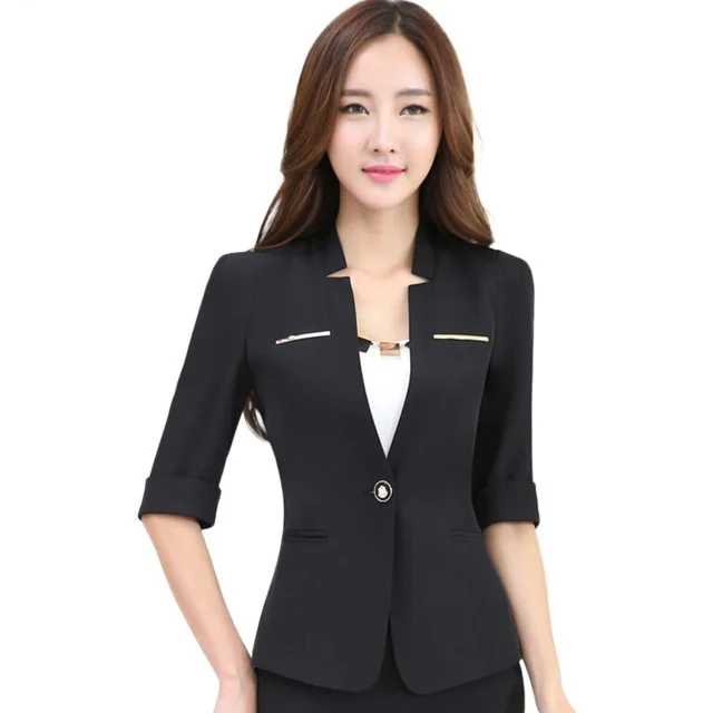 

Professional women half sleeve blazer fashion OL office suit jacket plus size work wear formal uniform Yellow White Black Rose