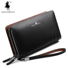 WilliamPolo 2017 Fashion Business Design High Capacity Organizer Wallet Men Clutch Wallet Genuine Leather Wallet POLO179