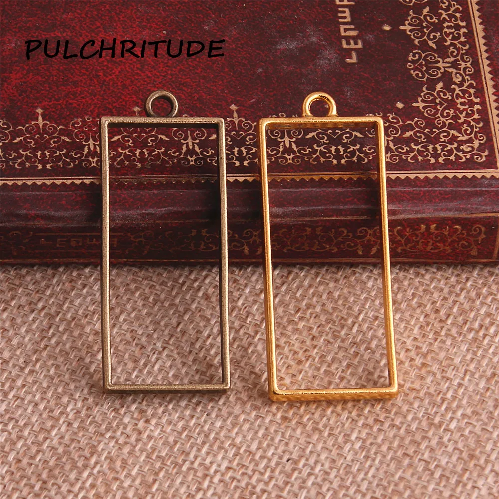 PULCHRITUDE 15 шт./лот 20*49 мм из сплава цинка прямоугольник с полым шармом Золотой поддон