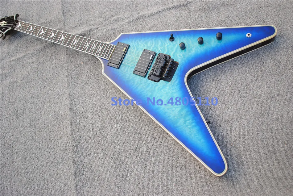 

High quality customized v-type electric guitar active pickup double vibrato can be customized