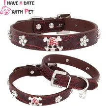 Personalized Red Rhinestone Skull Pet Dog Cat Collar Pu Leather Puppy Studded Collars For Small Medium Dog Neck Strap XS/S/M/L Personalized Red Rhinestone Skull Pet Dog Cat Collar Pu Leather Puppy Studded Collars For Small Medium Dog Neck Strap XS/S/M/L