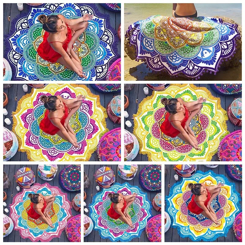 

2019 Indian Mandala Tapestry Beach Towel Sunblock Round Bikini Cover-Up Blanket Lotus Bohemian Yoga Mat Camping Mattress New