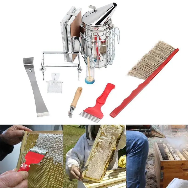 8 шт. из нержавеющей стали для пчеловодства пчелиный улей комплект для курильщика пчеловодства комплект для курильщика садовые сотовые инструменты для выращивания дыма