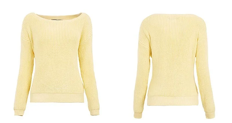 Модный брендовый пуловер с длинным рукавом, однотонный вязаный женский Повседневный джемпер с открытыми плечами, дизайнерские свитера - Цвет: Yellow