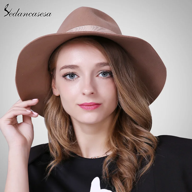 Brand Spring Fashion Wide Brim Australian Wool Felt Hat Black Khaki ...