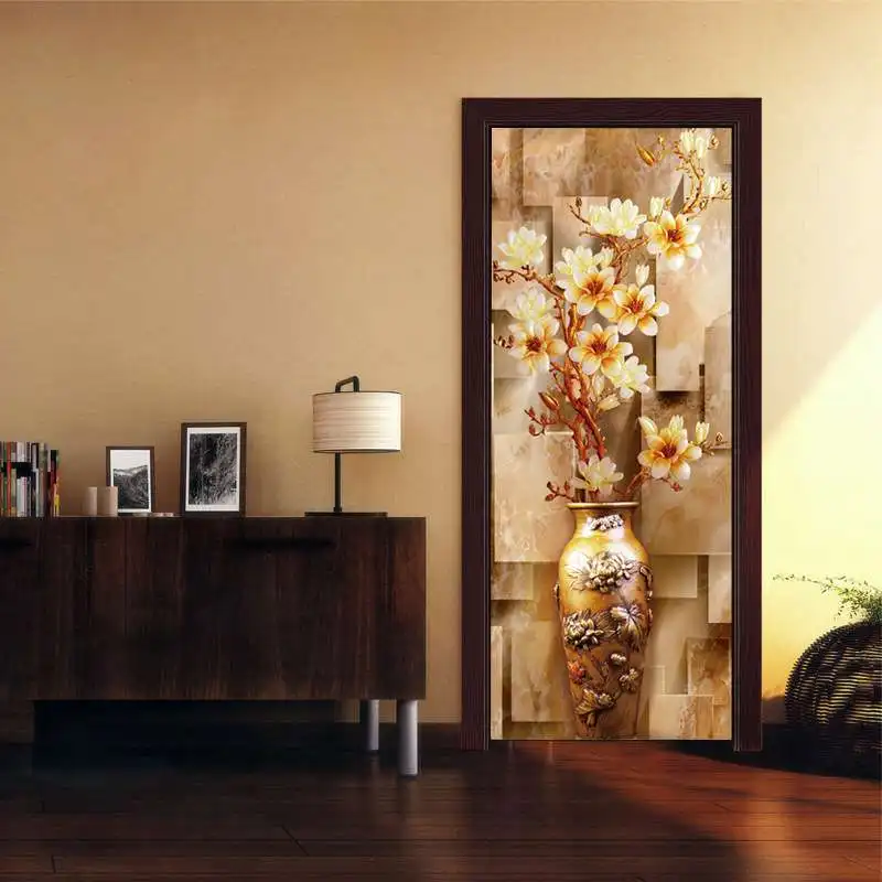 Золотая ваза цветочное украшение для дома 3D стикер двери DIY домашний Декор винил с художественной росписью наклейки для обоев - Цвет: NC60 vase