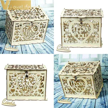 

Wedding Card Box Baby Shower Decorations Vintage Card Box with Lock DIY Money Box Wooden Gift Boxes for Birthday Party