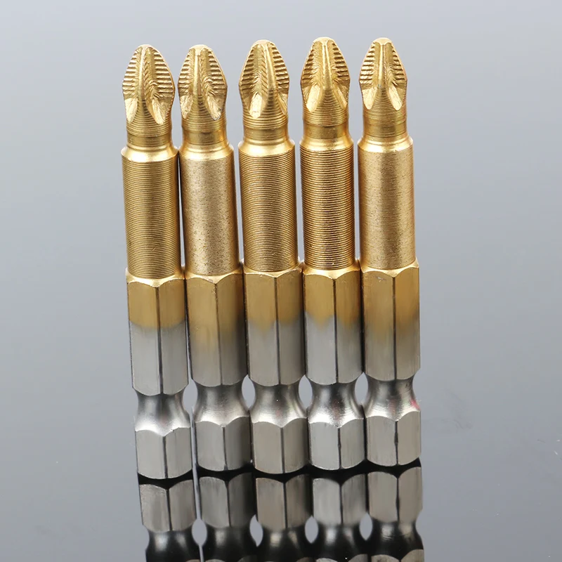 5pcs Titanium Coated PH2 Non-slip Bits Electric Screwdriver Drill Bit High Quality 1/4 Hexagonal Handle PH2 Repair Work 50mm