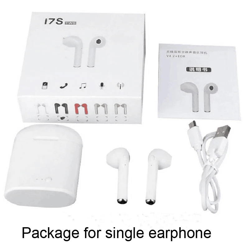 

I7S TWS Earbuds Ture wireless Earpieces Twins Earphones 3.5mm Stereo headphone With Charging