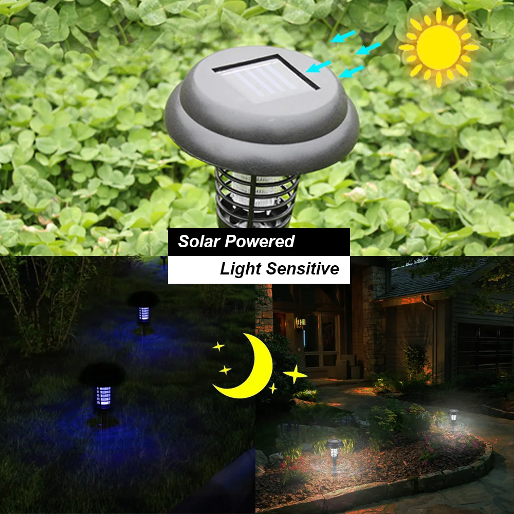 Solar Powered Light Sensor Electric Mosquito Pest Bug Insect Moth Repellent Killer Lamp LED