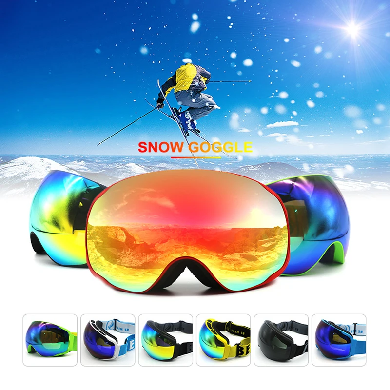 Buy brand ski goggles double layers UV400 anti fog big ski mask glasses skiing