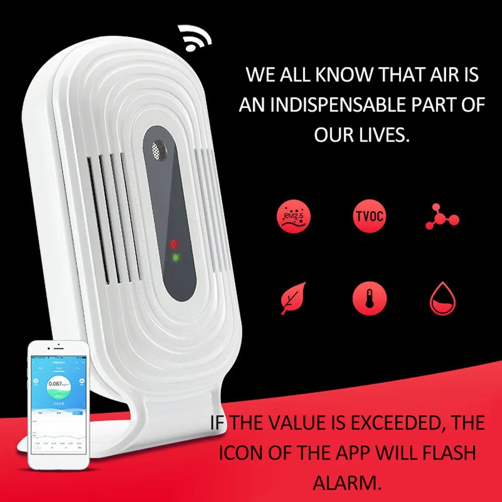 

JQ-200 Smart WIFI Home Smog Meter CO2 HCHO TVOC Air Quality Tester Meter Gas Detector Sensor Temperature Humidity Monitor