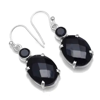 

Genuine Black Onyx 925 Sterling Silver Earrings, 36.4 mm, 2SE0484
