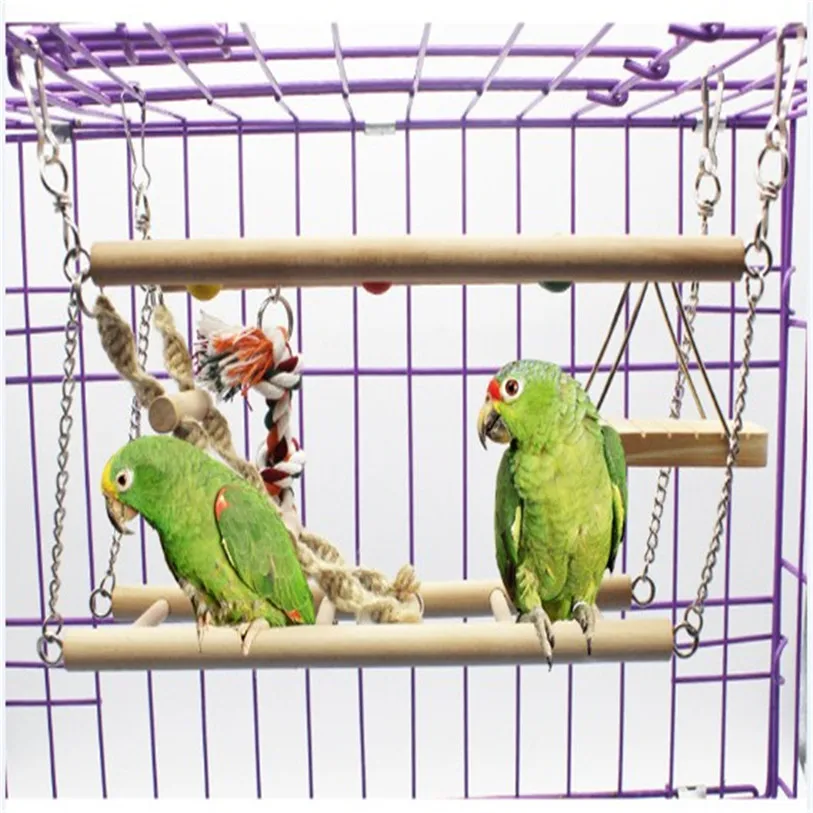 Birds Toys Parrot Cockatiel Swing Toys Drawbridge Climb Hammock Wooden