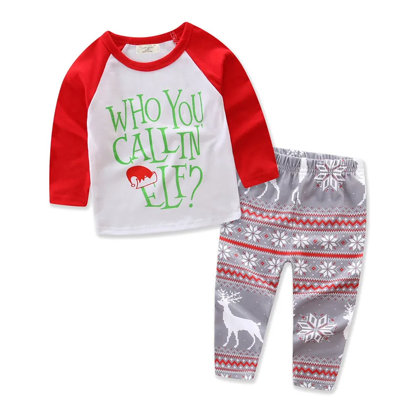 2PCS Christmas Elk Toddler Kid Baby Girl Boy T-shirt+Pants Set-Clothes