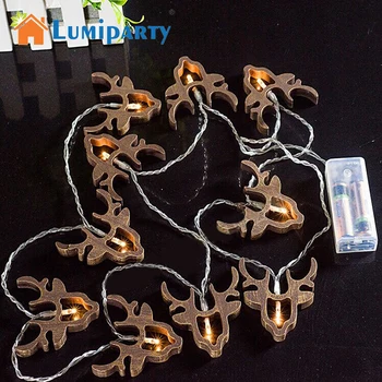 

LumiParty Christmas Retro 10 LEDs String Lights Ox-Head Wooden Desgin Battery Operated Xmas Tree House Decor Warm White