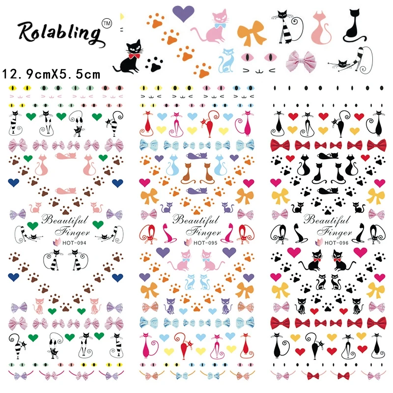 Rolabling Romantic Cats Cartoon claw Series Nail Sticker Nails