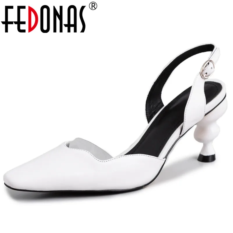 

FEDONAS Women Sandals New Solid Genuine Leather High Heels Fashion Prom Party Casual Pumps Summer Shoes Woman Strange Heels