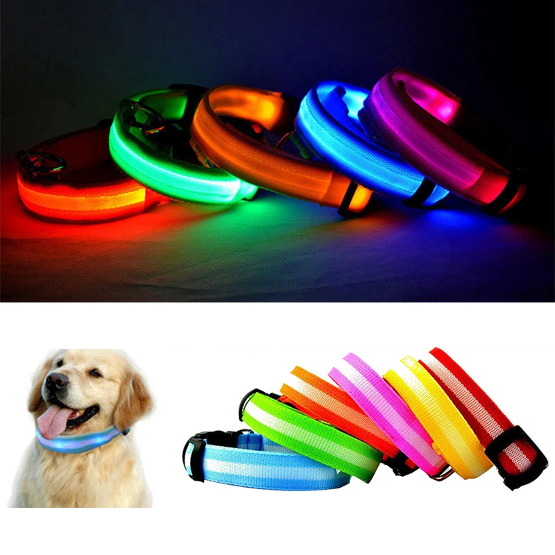 New LED Dog Pet Collar Flashing Luminous Adjustable Safety Light Up