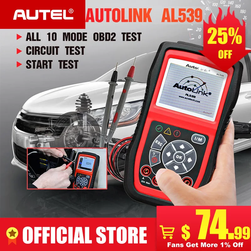 

Autel AutoLink AL539 OBDII Electrical Test Tool Auto AL 539 OBD2 Scanner Internet Update Voltage Circuit Start Tester PK AL539B