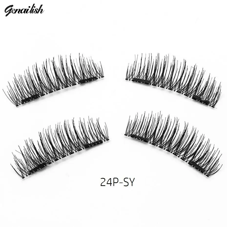 

Genailish magnetic eyelashes 6D magnet lashes with double tiny magnets Natural False Eyelashes Handmade Eye Lashes Extension-24P