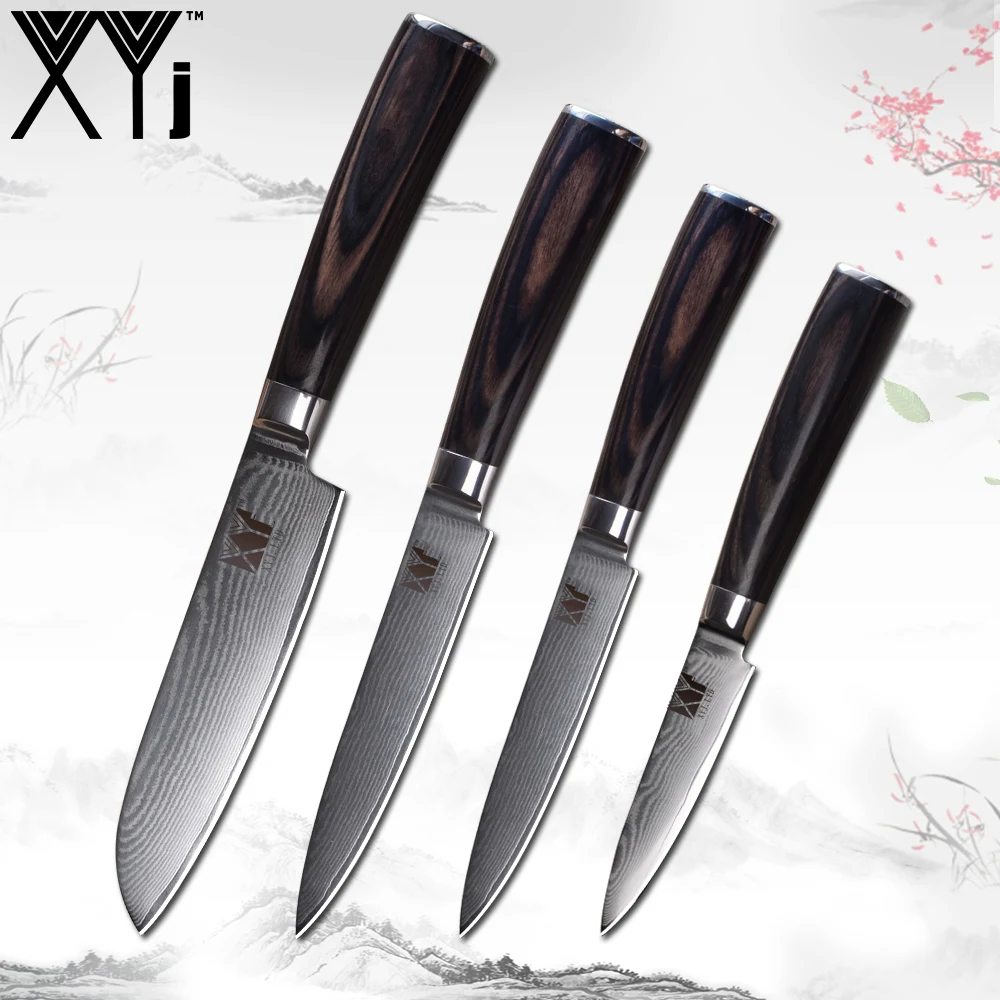 XYj ручной работы VG10 набор ножей из дамасской стали с цветной деревянной ручкой Японский стальной кухонный нож Ультра-тонкое лезвие набор кухонных ножей