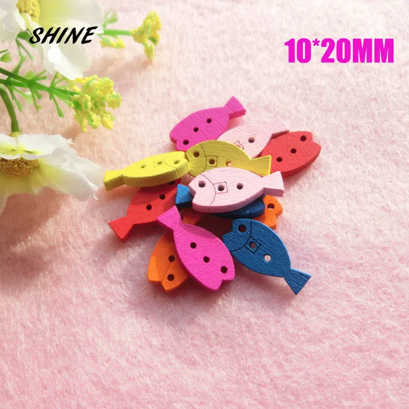 

SHINE Wooden Sewing Buttons Scrapbooking Fish Colorful Mixed Two Holes 20 x 10mm 20 PCs Costura Botones Decorate bottoni botoes